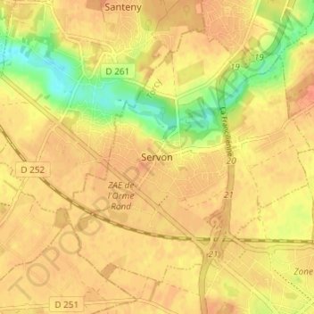 Mapa topográfico Servon, altitud, relieve