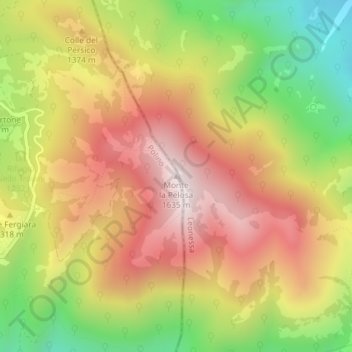 Mapa topográfico Monte la Pelosa, altitud, relieve