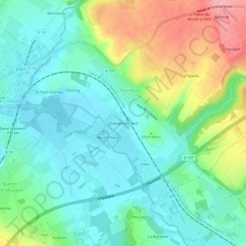 Mapa topográfico Champmarchand, altitud, relieve