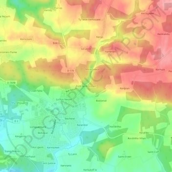 Mapa topográfico Pont de Rostervel, altitud, relieve