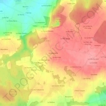 Mapa topográfico Les Régniers, altitud, relieve