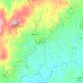 Mapa topográfico Medeiros, altitud, relieve