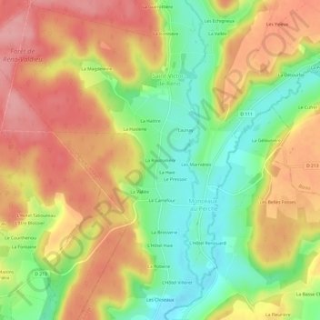 Mapa topográfico La Rousselière, altitud, relieve