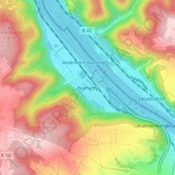 Mapa topográfico Namedy, altitud, relieve