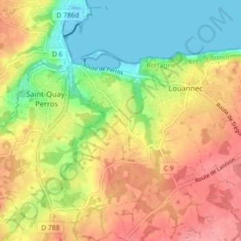 Mapa topográfico Lannec Vihan, altitud, relieve
