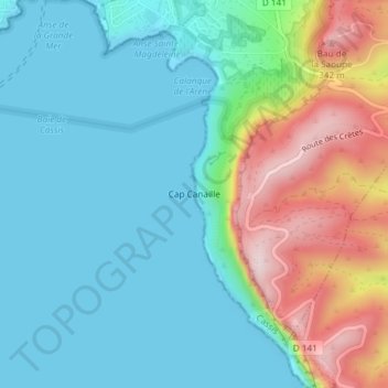 Mapa topográfico Cap Canaille, altitud, relieve