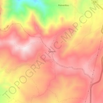 Mapa topográfico Tuchin, altitud, relieve