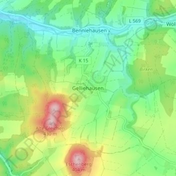 Mapa topográfico Gelliehausen, altitud, relieve