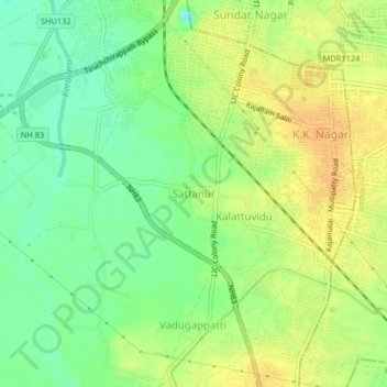 Mapa topográfico Sattanur, altitud, relieve