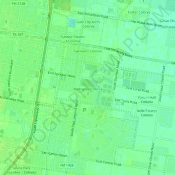 Mapa topográfico Rodríguez Colonia, altitud, relieve
