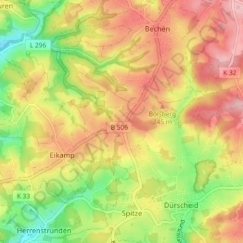 Mapa topográfico Schanze, altitud, relieve