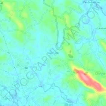 Mapa topográfico Kunnam, altitud, relieve
