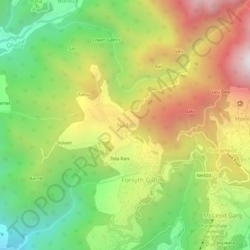 Mapa topográfico Naddi, altitud, relieve
