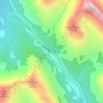 Mapa topográfico Highwood Pass, altitud, relieve