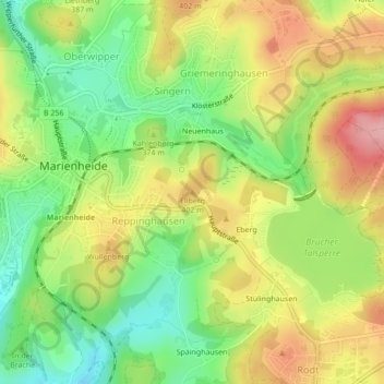 Mapa topográfico Ellberg, altitud, relieve