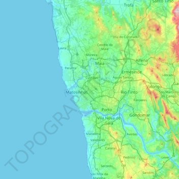 Mapa topográfico Senhora da Hora, altitud, relieve