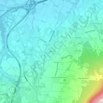 Mapa topográfico Moisin, altitud, relieve
