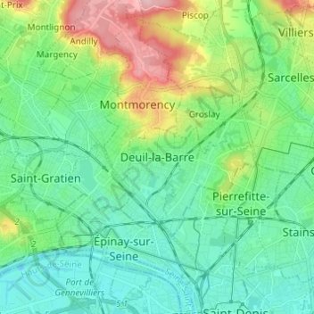 Mapa topográfico Deuil-la-Barre, altitud, relieve
