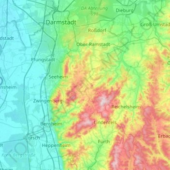 Mapa topográfico Modautal, altitud, relieve