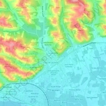 Mapa topográfico Gal de Merle, altitud, relieve