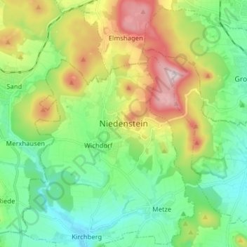 Mapa topográfico Niedenstein, altitud, relieve