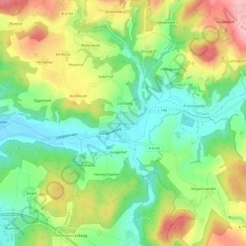 Mapa topográfico Winterspüren, altitud, relieve