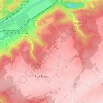 Mapa topográfico Aux Granges, altitud, relieve