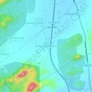 Mapa topográfico Krishnasamudram, altitud, relieve