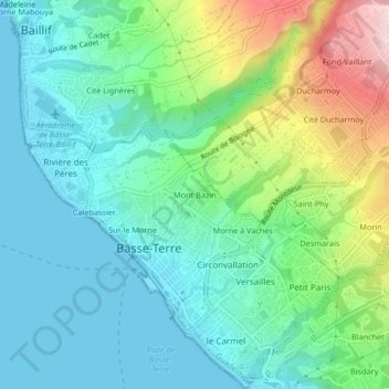 Mapa topográfico Mont Bazin, altitud, relieve