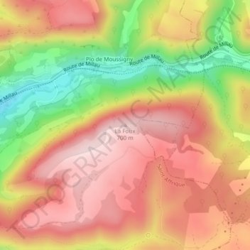 Mapa topográfico La Foux, altitud, relieve