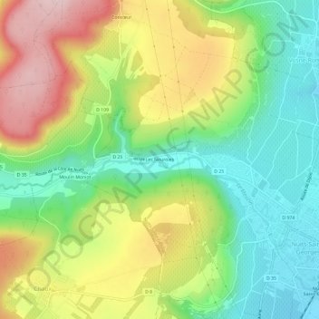 Mapa topográfico Les Nouroies, altitud, relieve