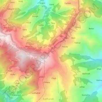 Mapa topográfico Fagu, altitud, relieve