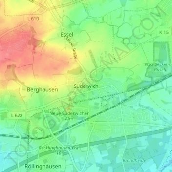 Mapa topográfico Suderwich, altitud, relieve