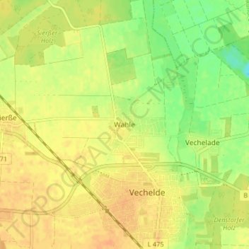 Mapa topográfico Wahle, altitud, relieve
