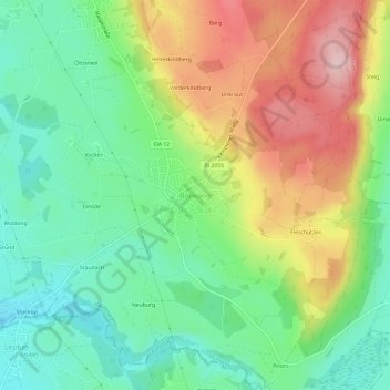 Mapa topográfico Börwang, altitud, relieve