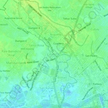Mapa topográfico Calubihan, altitud, relieve