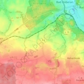 Mapa topográfico Stülow, altitud, relieve