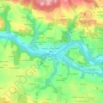 Mapa topográfico Kerhoc, altitud, relieve
