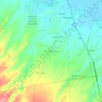 Mapa topográfico Pandatung, altitud, relieve
