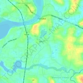 Mapa topográfico Nallur, altitud, relieve
