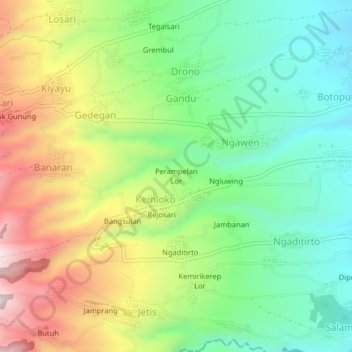 Mapa topográfico Perampelan Lor, altitud, relieve