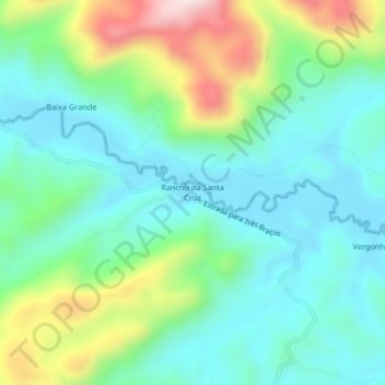 Mapa topográfico Rancho da Santa Cruz, altitud, relieve