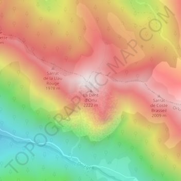 Mapa topográfico La Dent d'Orlu, altitud, relieve