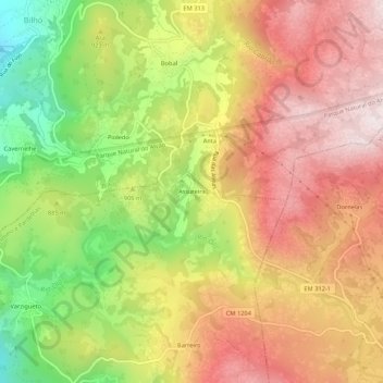 Mapa topográfico Açureira, altitud, relieve