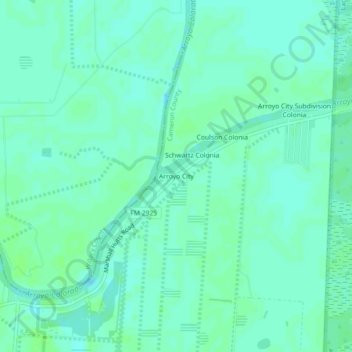 Mapa topográfico Arroyo City, altitud, relieve
