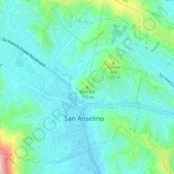Mapa topográfico Red Hill, altitud, relieve