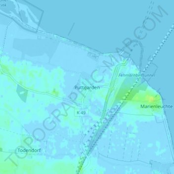 Mapa topográfico Puttgarden, altitud, relieve