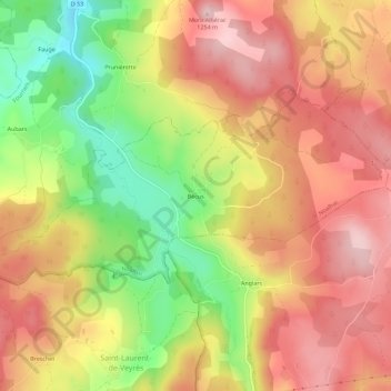Mapa topográfico Bécus, altitud, relieve