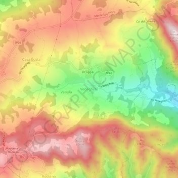Mapa topográfico Vedegheto, altitud, relieve