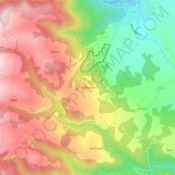 Mapa topográfico Bonmorin, altitud, relieve